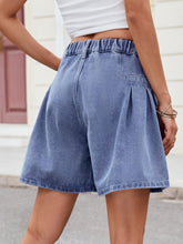 Ruched Half Elastic Waist Denim Shorts OutfitFlow
